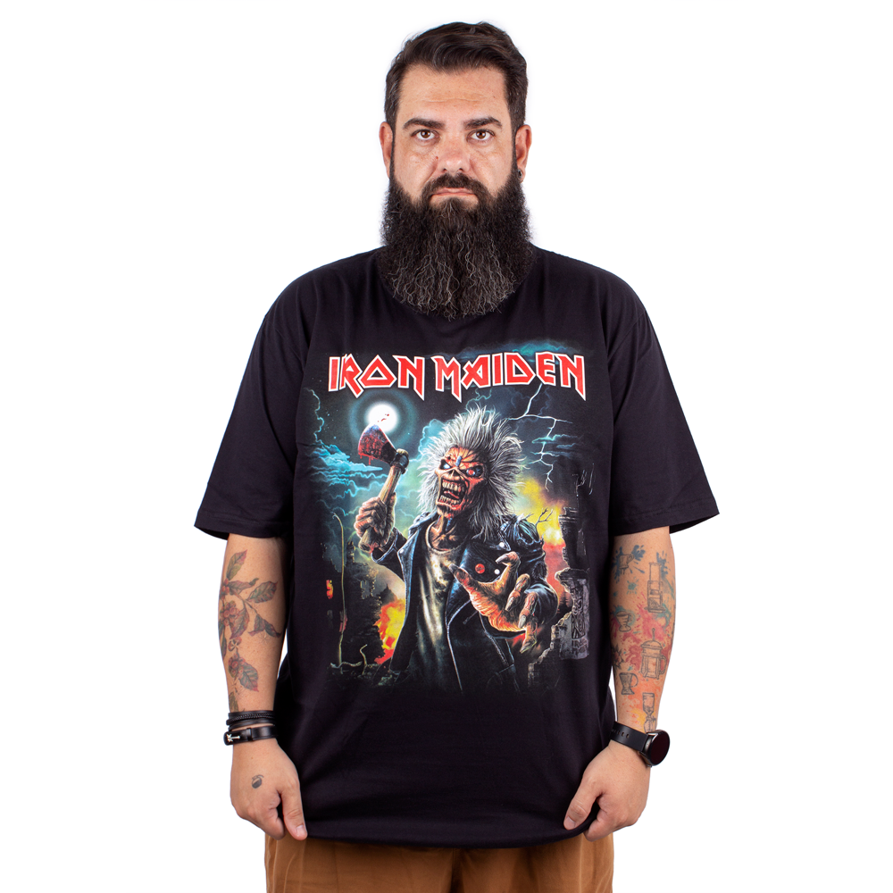 Camiseta Plus Size Iron Maiden Axe Eddie Preta Oficial - Art Rock