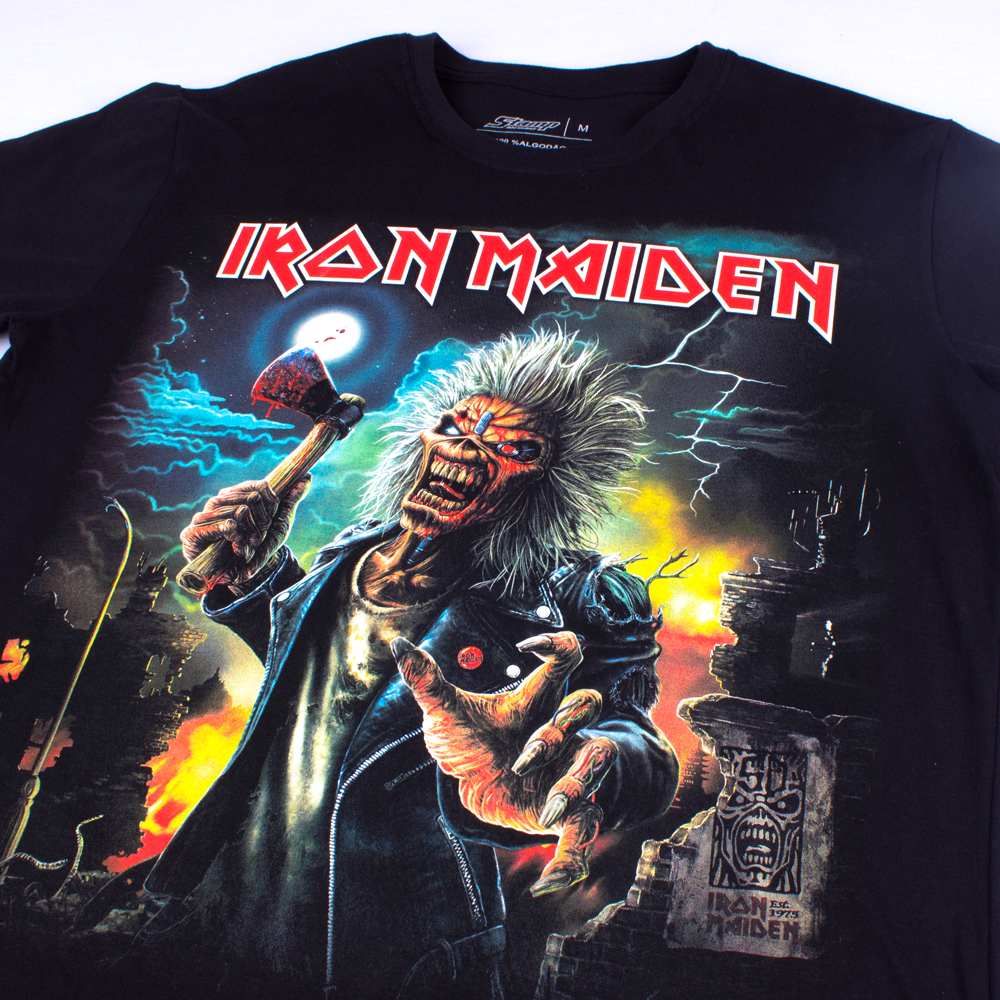 Camiseta Plus Size Iron Maiden Axe Eddie Preta Oficial - Art Rock