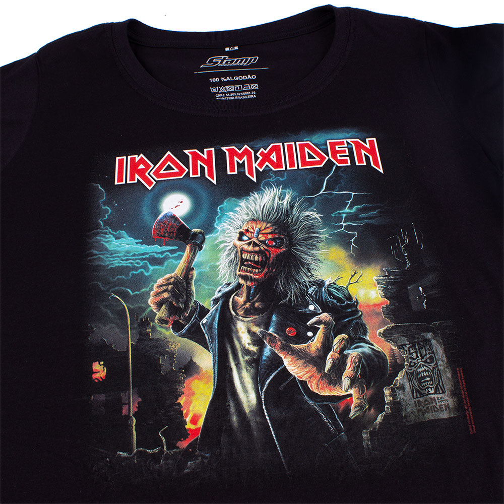 Camiseta Feminina Iron Maiden Axe Eddie Preta Oficial - Art Rock