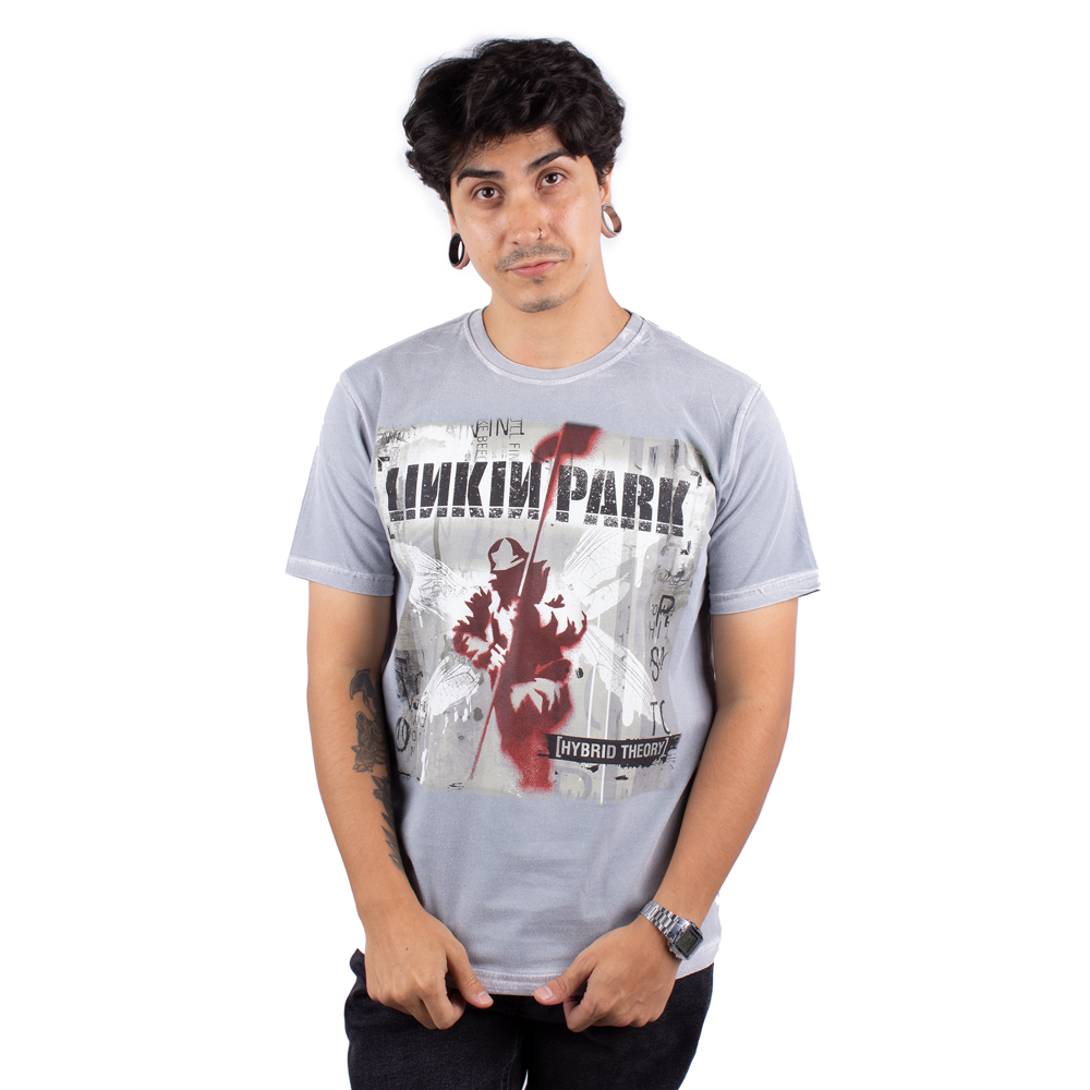 Camiseta Linkin Park Estonada Hybrid Theory Cinza Oficial - Art