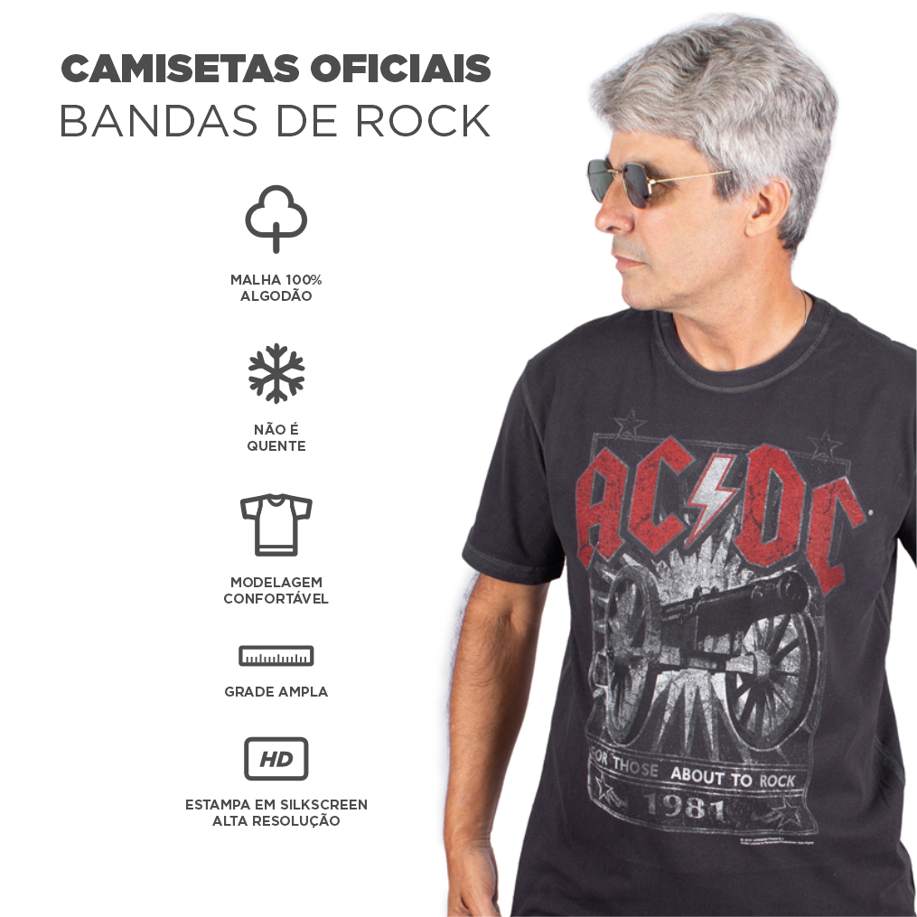 Camiseta AC/DC For Those About to Rock Estonada Preta - Art Rock