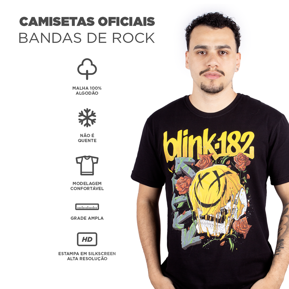 Blink-182 ヴィンテージ スカルデザイン Tシャツ S Camiseta Blink 182 Skull Smiley Oficial - Art Rock Camisetas