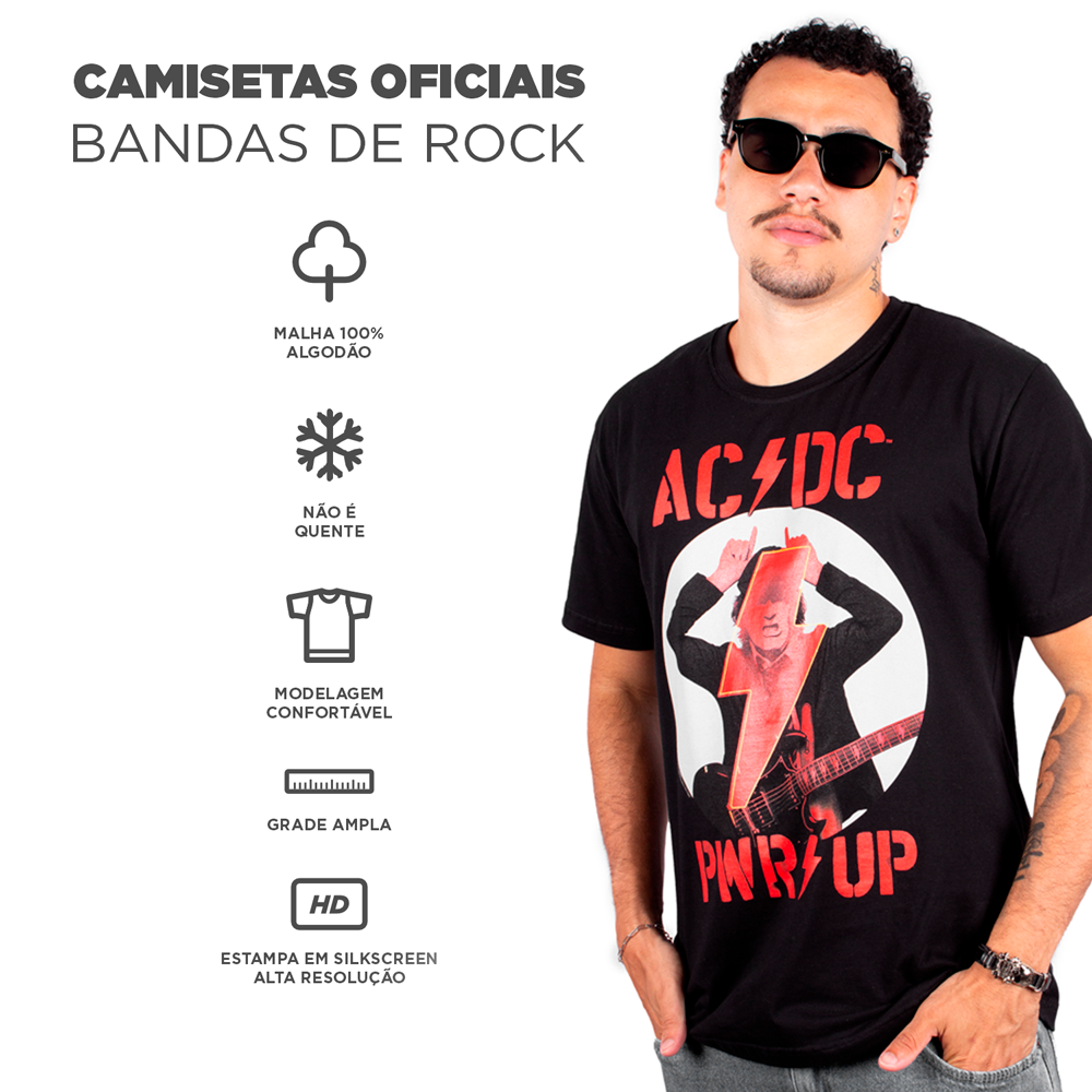 Camiseta ACDC Power Up Lightning Preta Oficial - Art Rock