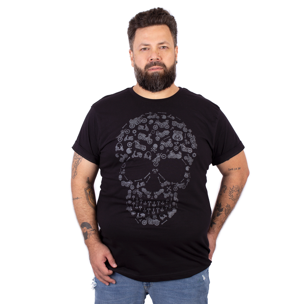 Camiseta Plus Size Caveira Moto Icon Art Rock Camisetas Desde 1992