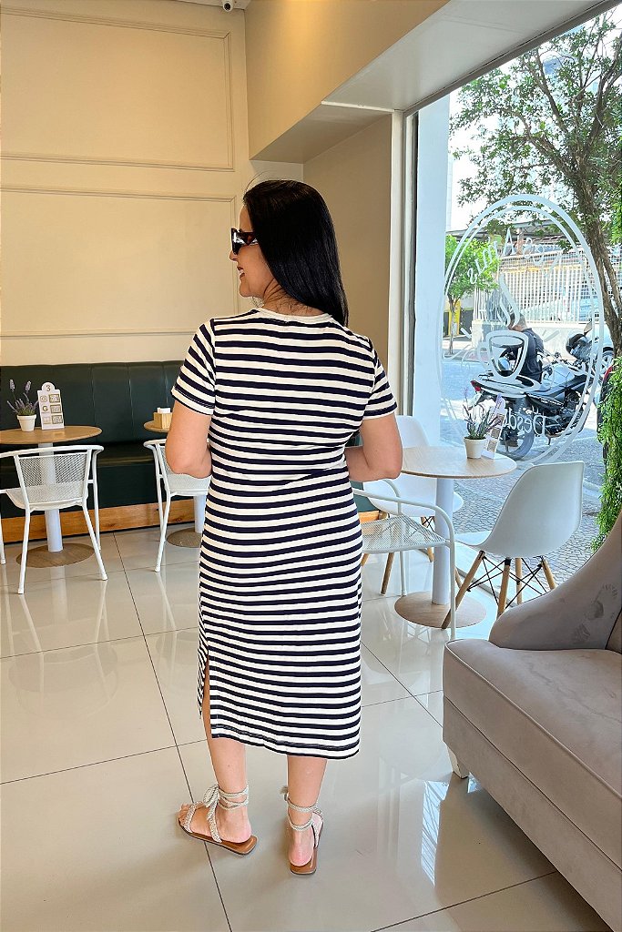 Listras Verticais Vestido Midi Listrado Azul Vestido Listrado De