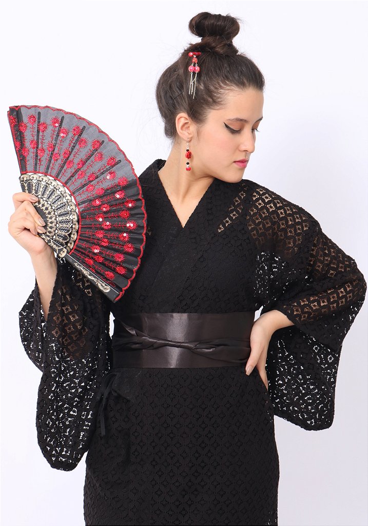 Kimono Curto Renda Hexa - Flor de Fogo Kimonos