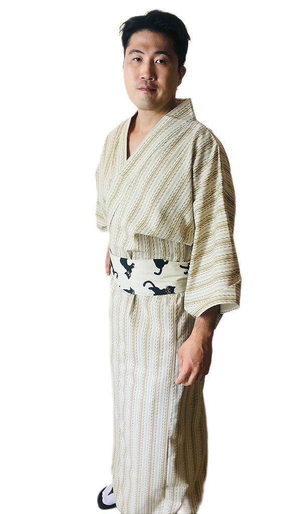 Kimono Masculino Pontilhado Bege - Flor de Fogo Kimonos