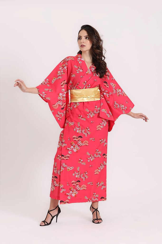 KIMONO LONGO SAKURA ROSA - Flor de Fogo Kimono