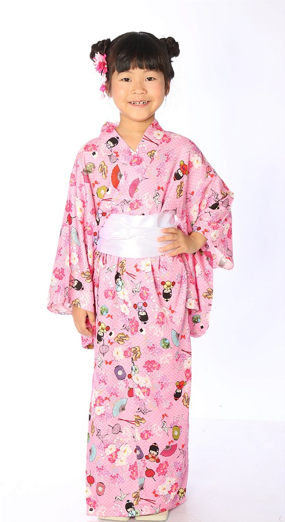 Kimono Infantil Rosa Kokeshi - Flor de Fogo Kimonos