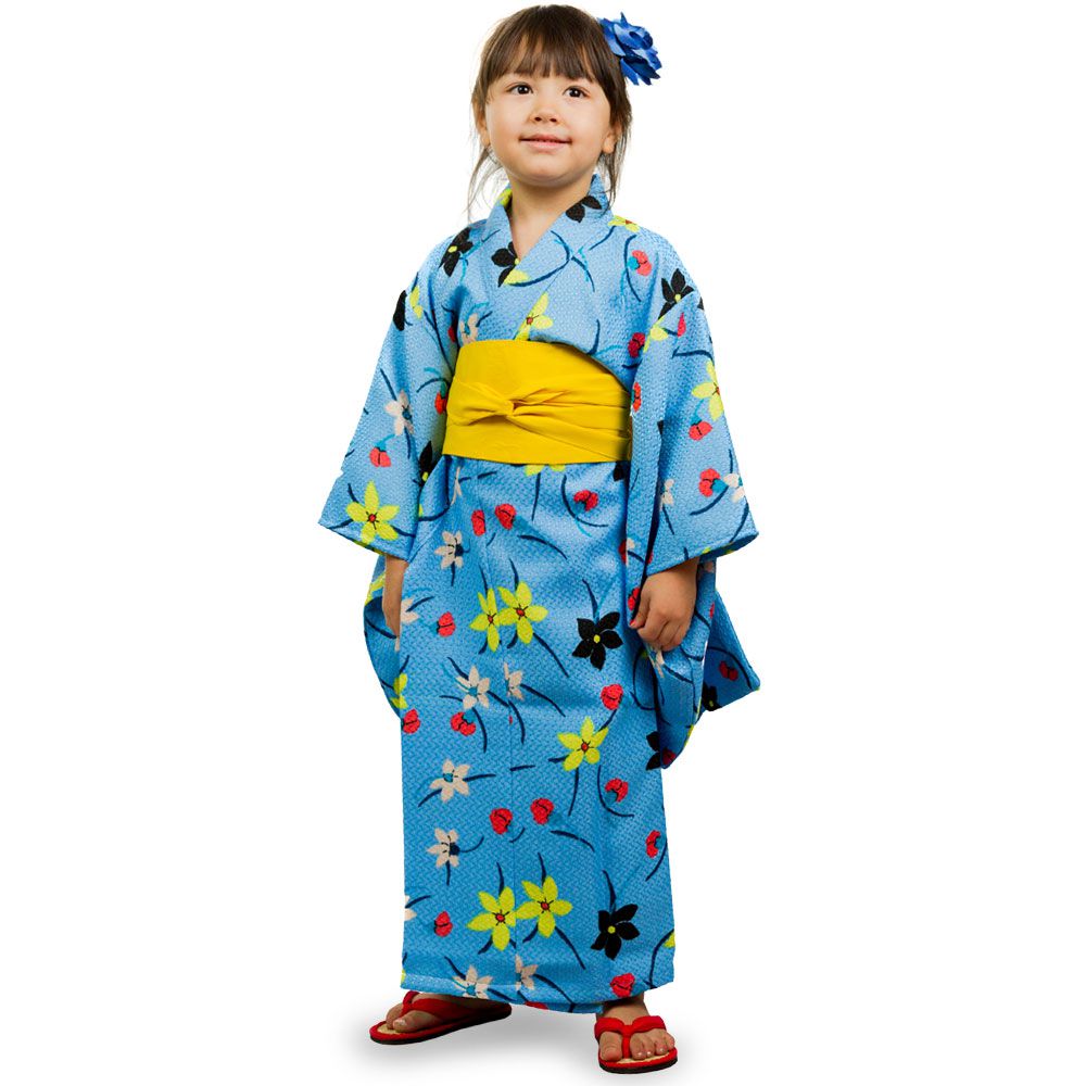 Kimono Infantil Azul Flores - Flor de Fogo Kimonos