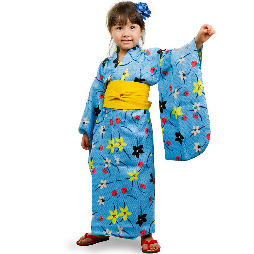 Kimono Infantil Florado Azul - Flor de Fogo Kimonos