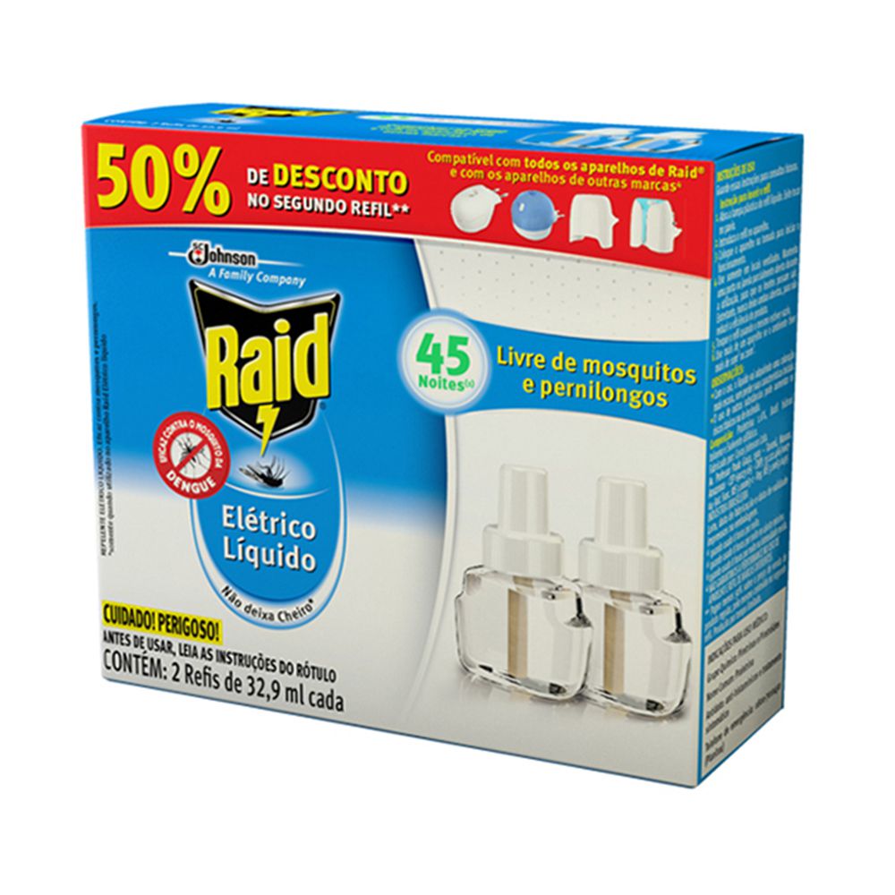 Raid Elétrico Líquido - 45 Noites Com 02 Refis de 32,9mL - Nosso Armazém -  Produtos pra você, sua família e seu pet