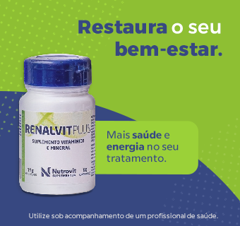 Caixa do produto Renalvit Plus ao lado da frase 