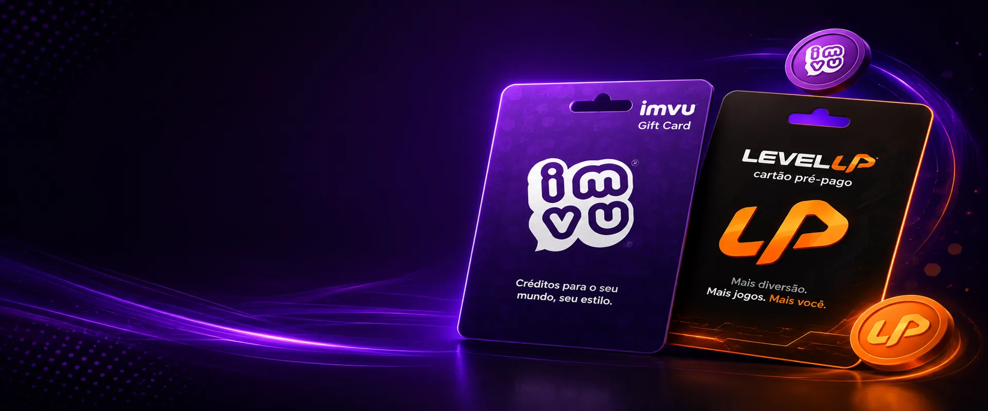 Cartões pré-pagos digitais Level Up e IMVU