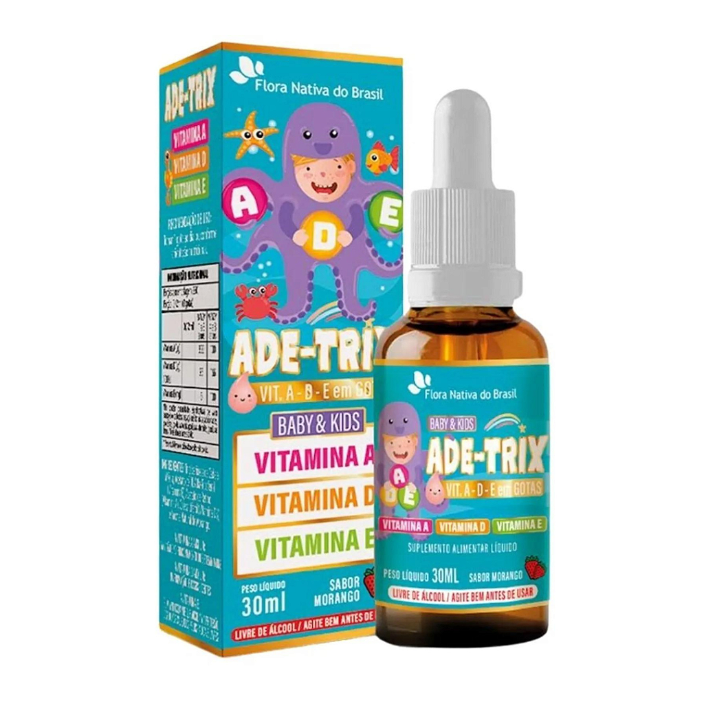 ADE-Trix Kids (Vit. A D E) 30ml Sabor Morango - Flora Nativa - Natukura Produtos Naturais