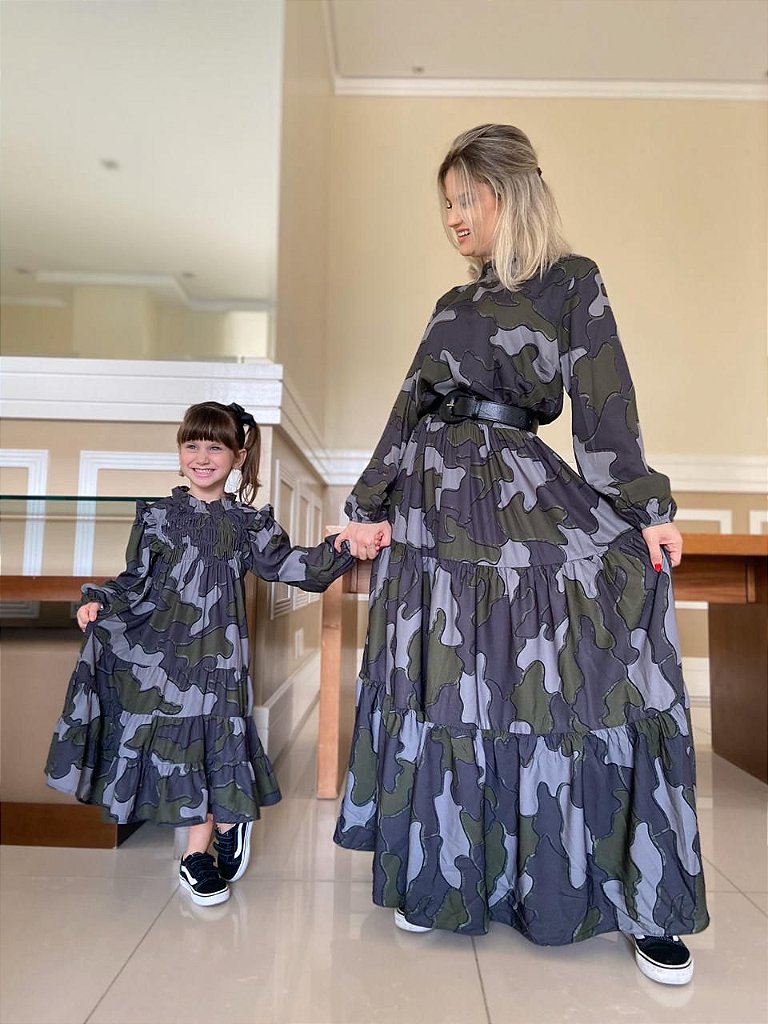 vestido longo camuflado
