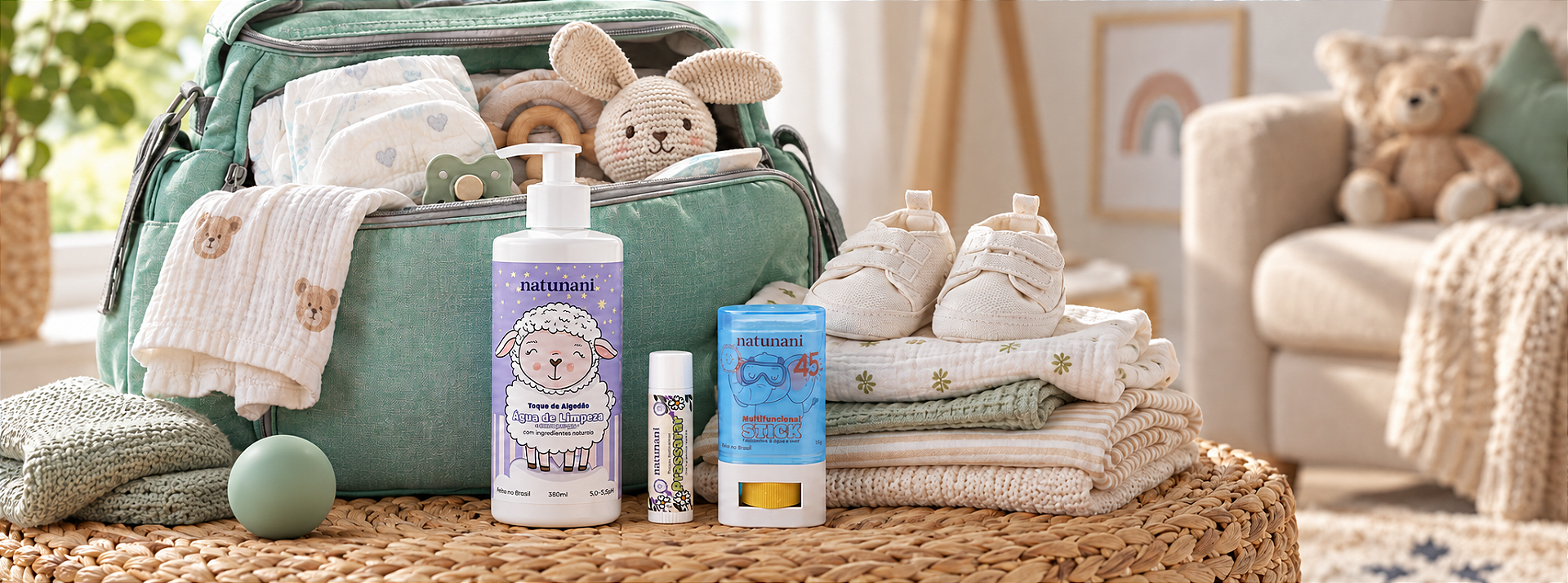 Bolsa de passeio com itens essenciais para o bebê