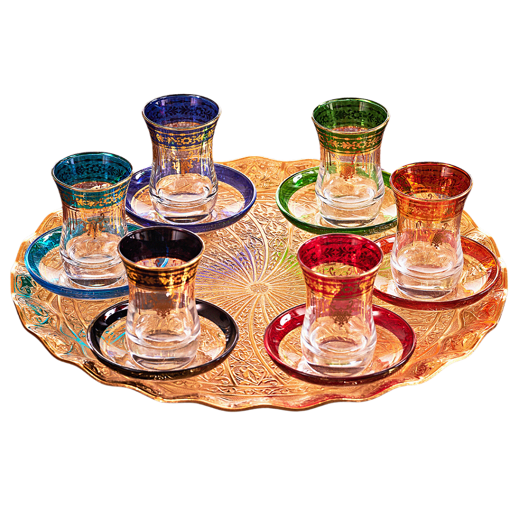 Conjunto Jogo 6 Copos de Chá Turco com Pires - Artesanato Turco - Decoração  Árabe - Modelo Samaui