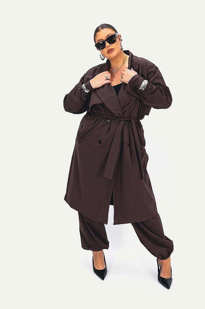 Trench Coat Chloe Longo Marrom - Plus Size e All Size | Atelier