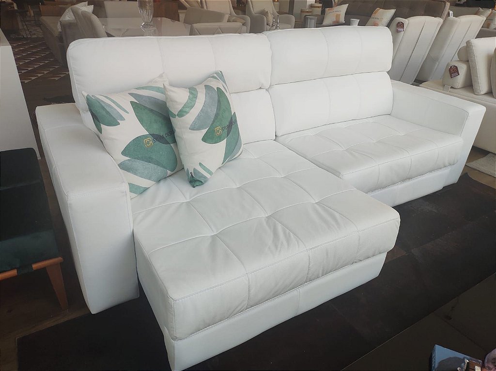 Sofá Bahamas 2,40 m - 100% couro branco retrátil e articulado - Sylvia  Design