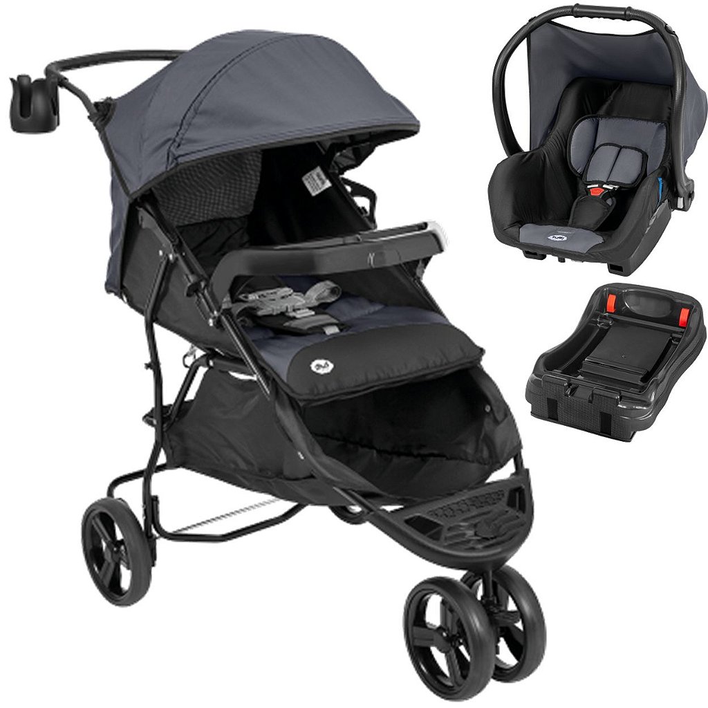 Carrinho de Bebe Tutti Baby Evo Bebe Conforto Preto Cinza - Maçã Verde Baby