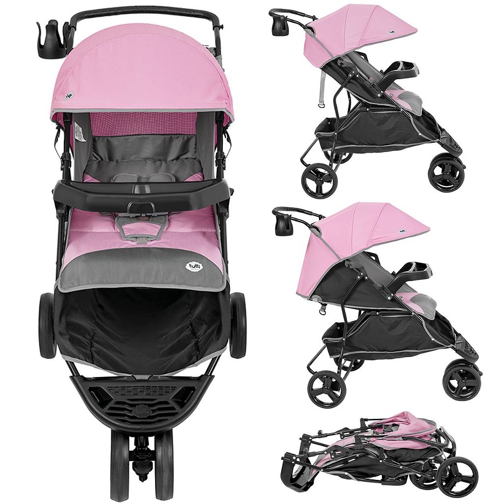 Carrinho de Bebe Tutti Baby Evo com Bebe Conforto Rosa - Maçã