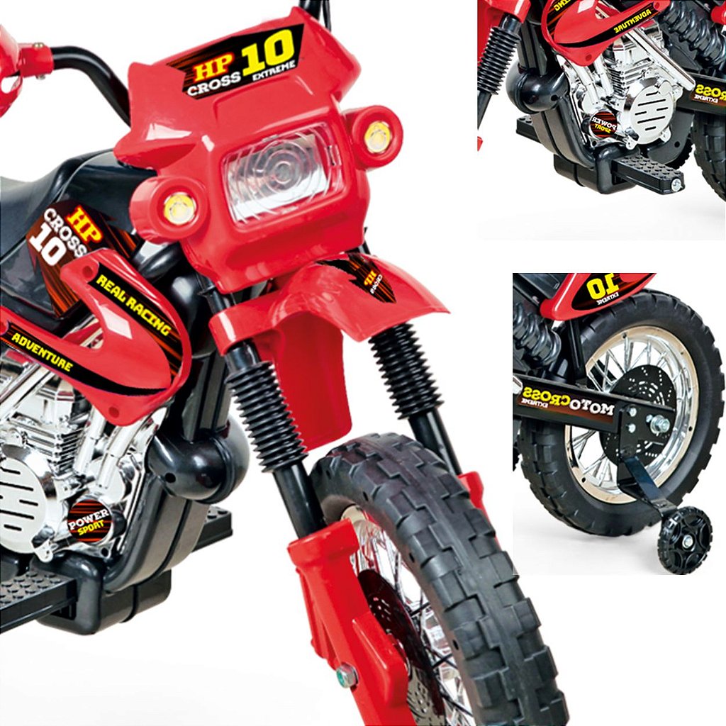 Moto Elétrica Infantil Criança +3 Anos Motocross 6V 2-3 Km/h Até 25kg Com  Som Vermelho ImportWay - Baby&Kids