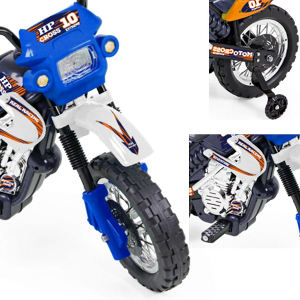 Mini Moto Motinha Elétrica Infantil Azul Cross 6v Luz Som