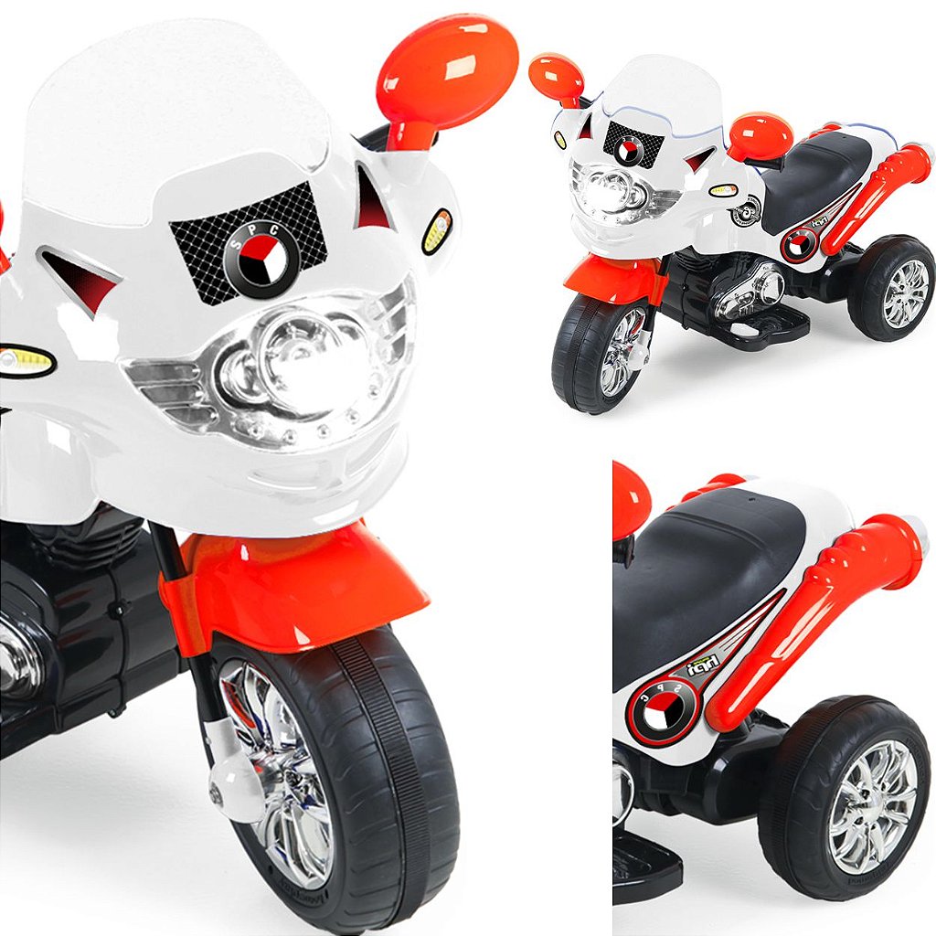Moto Eletrica Infantil Xplast Speed Chopper 6V Branca Vermelha - Maçã Verde  Baby