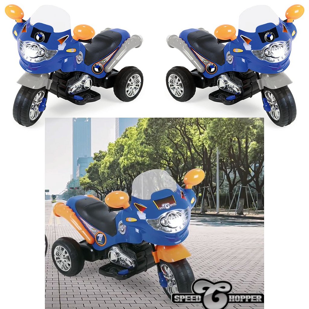 Moto Eletrica Infantil Xplast Motocross 6V Azul com Rodinhas