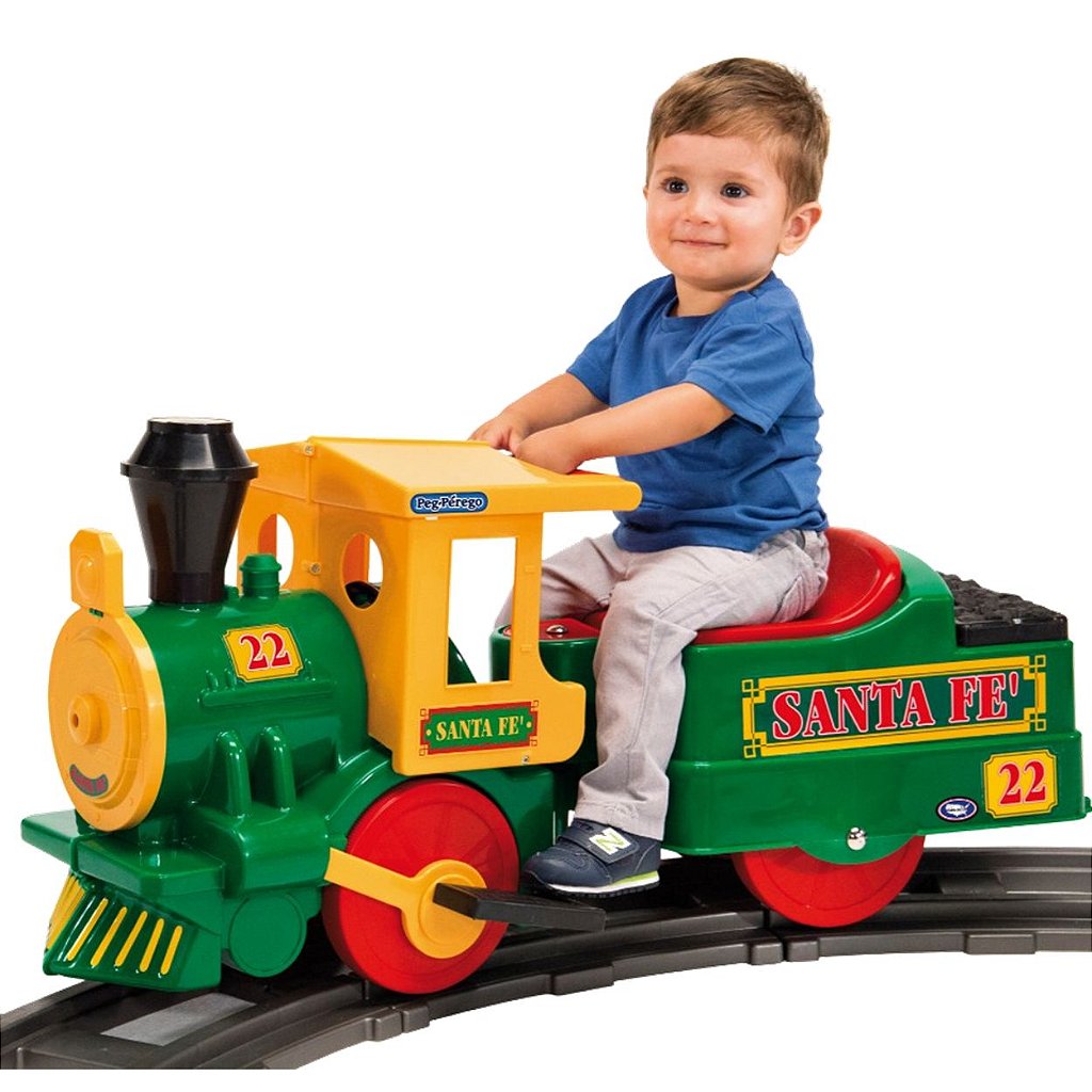 Trem Eletrico Infantil Peg Perego Santa Fe 6V com Trilhos - Maçã Verde Baby