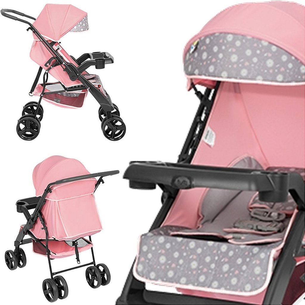 Carrinho de Bebe Tutti Baby Nivo Rosa com Bebe Conforto - Maçã Verde Baby