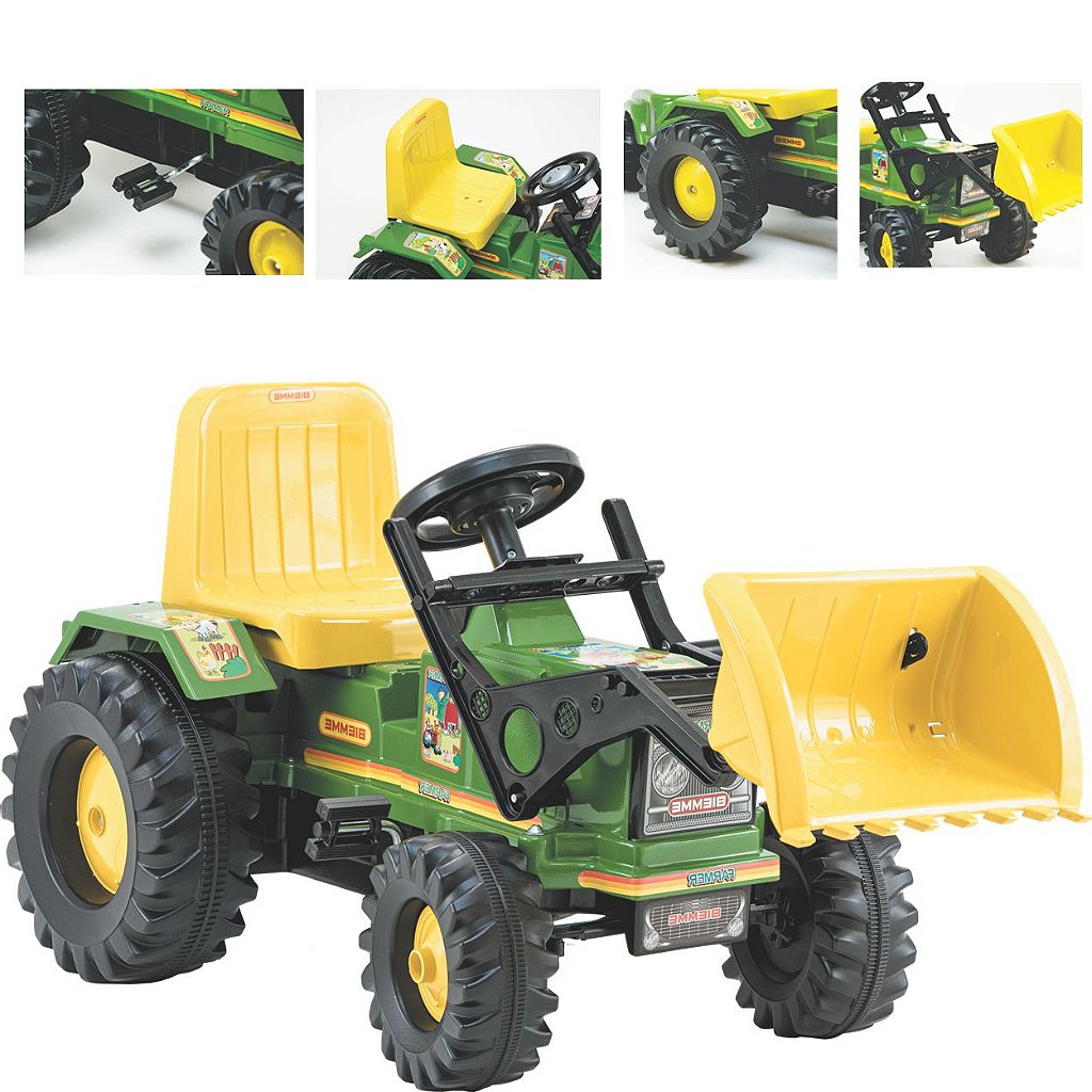 Carrinho Infantil Passeio De Pedal Trator Fendt - Com Caçamba - Biemme -  Verde