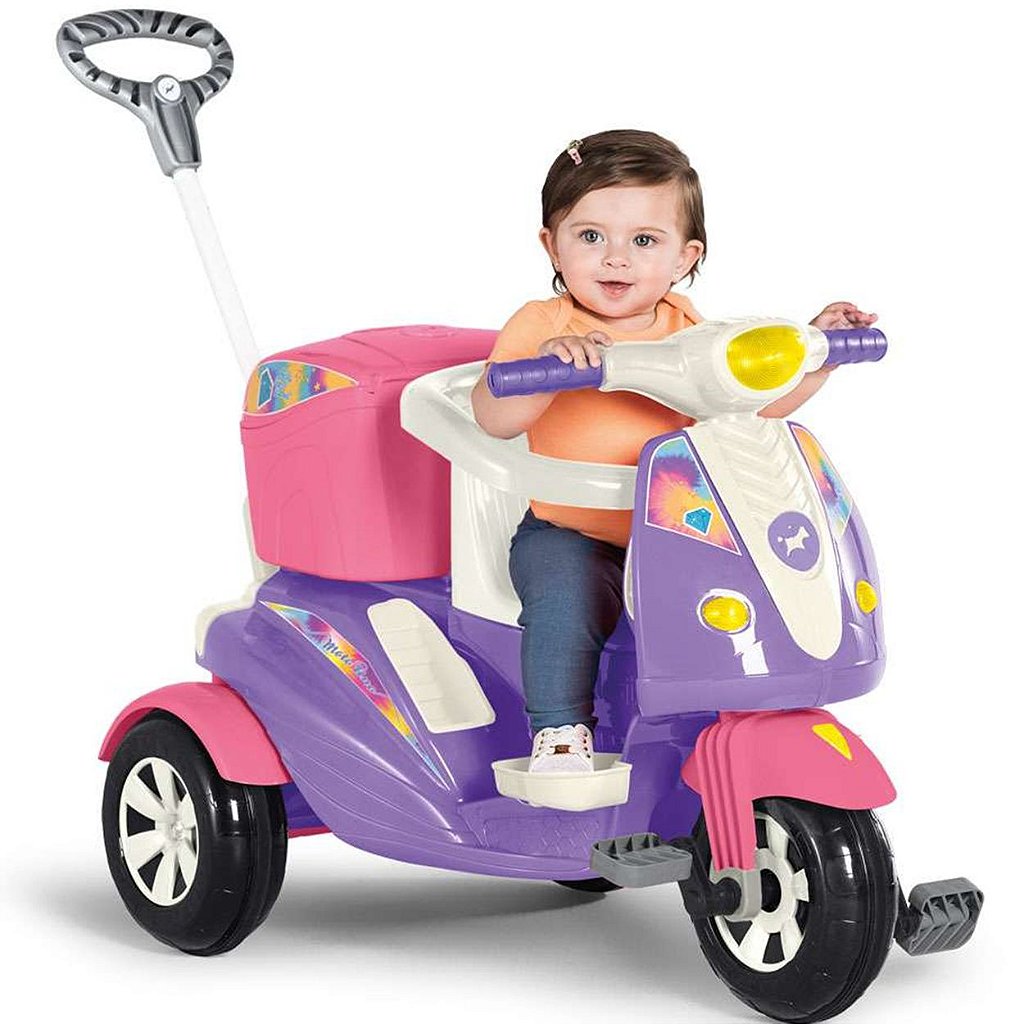 Triciclo de Passeio e Pedal para Bebe Calesita Moto Uno Rosa, motocas para  bebê 