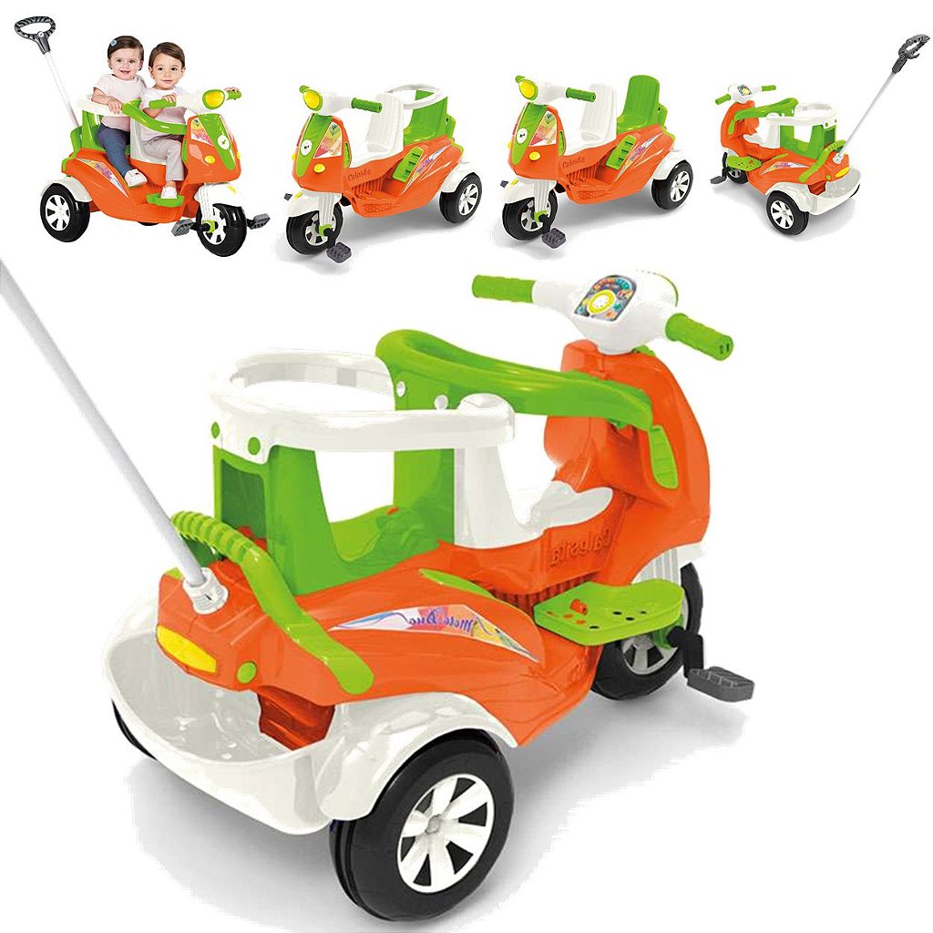 Triciclo Infantil Calesita Moto Duo- 2 em 1 - Pedal e Passeio com Aro -  Unissex L