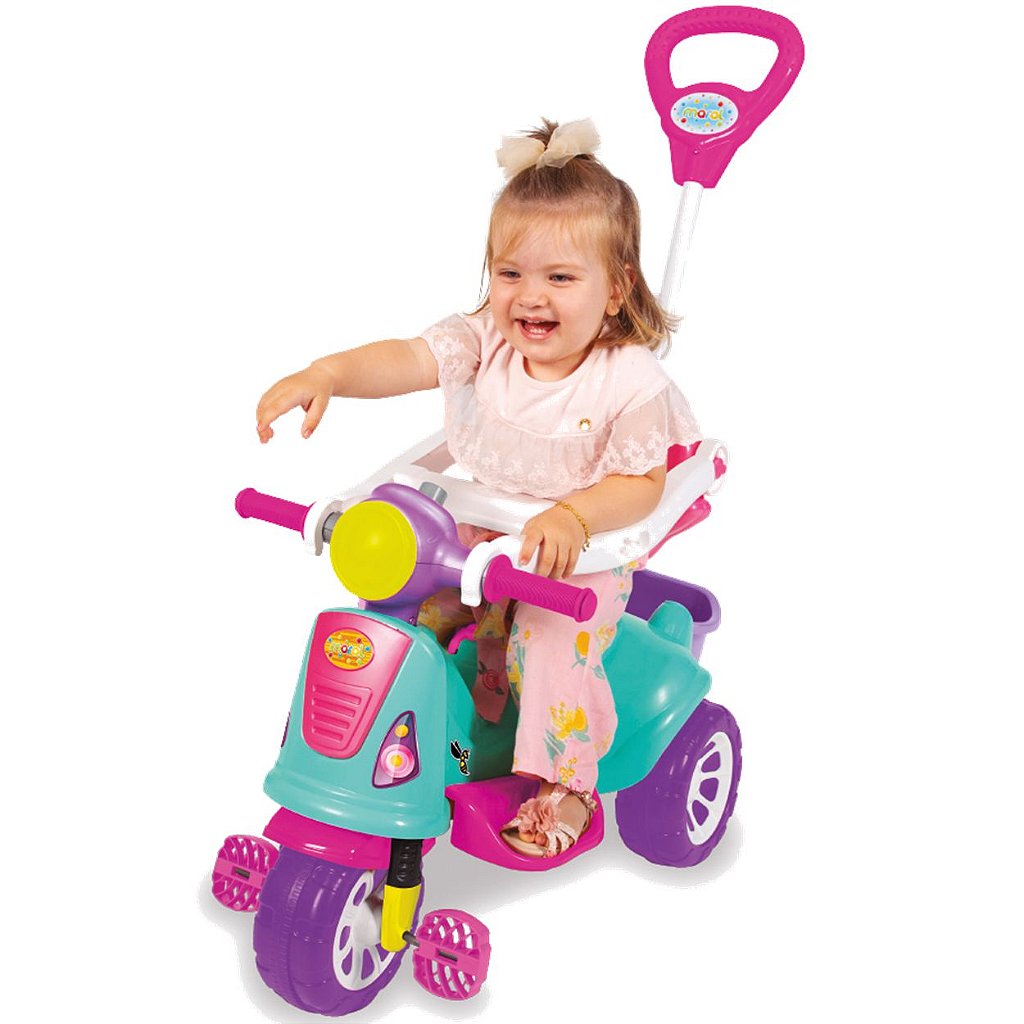 Triciclo Motoca Infantil Velotrol Com Apoio Para os Pés, Empurrador,  Protetor, e Pedal Para Menino e Menina - Certificado Inmetro