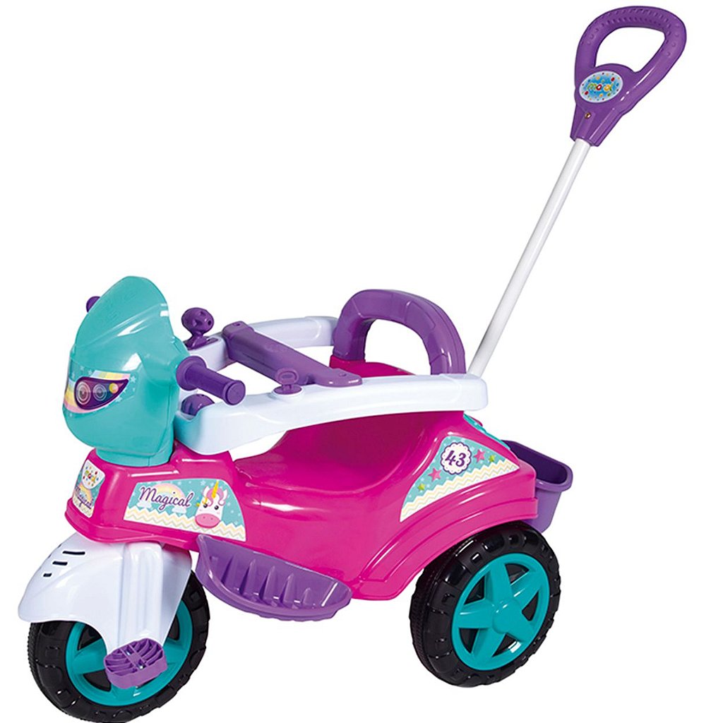 Triciclo Motoca Infantil Passeio Empurrador Pedal Som Verde