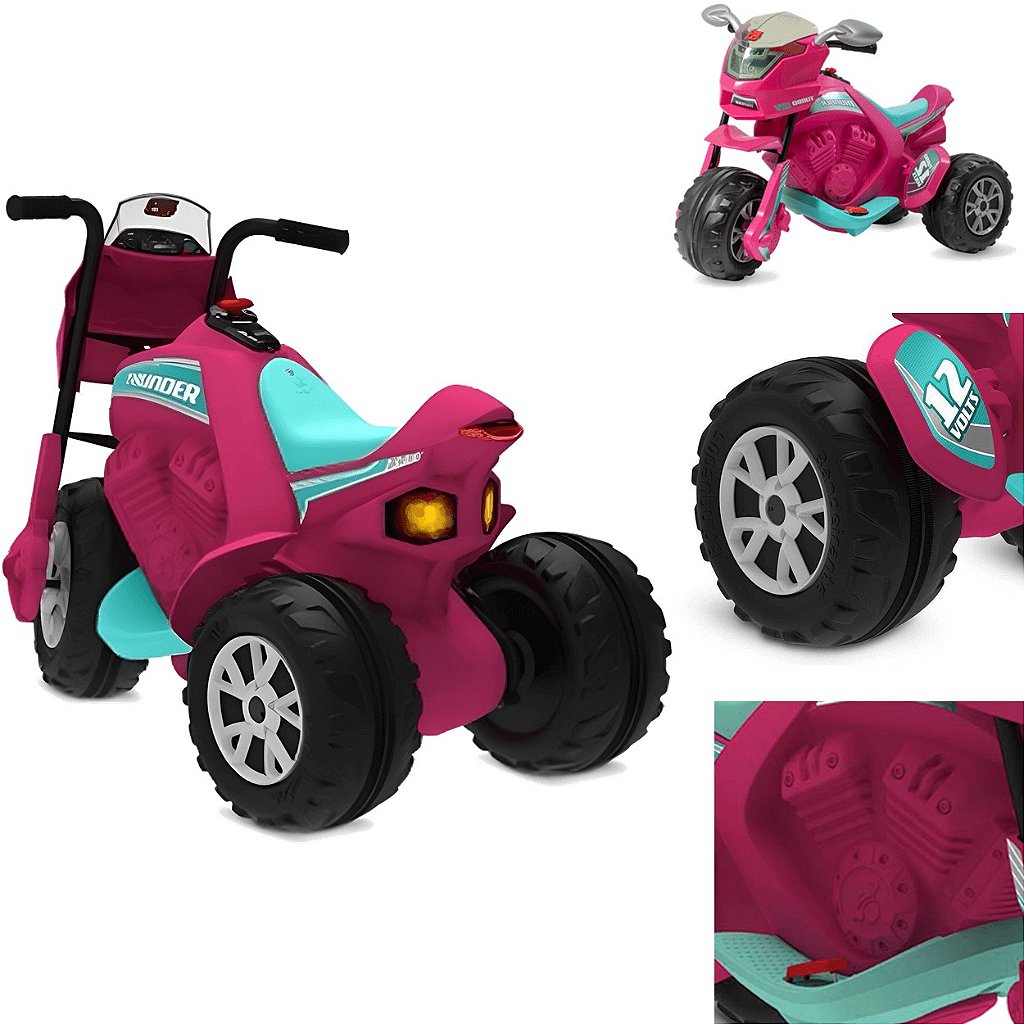 Moto Eletrica Infantil Sprint Turbo Biemme Rosa Pink 12V Capacete - Maçã  Verde Baby