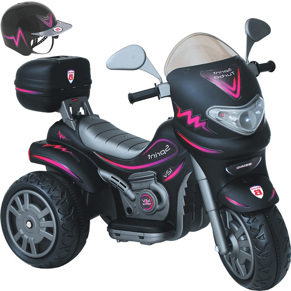 Moto Eletrica Biemme Sprint Turbo 12V Capacete Preta Girl - Maçã