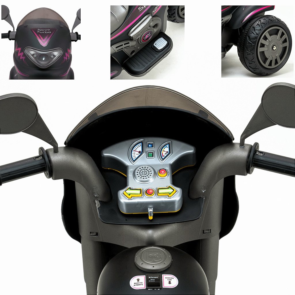 Moto Eletrica Biemme Sprint Turbo 12V Capacete Preta Girl - Maçã Verde Baby