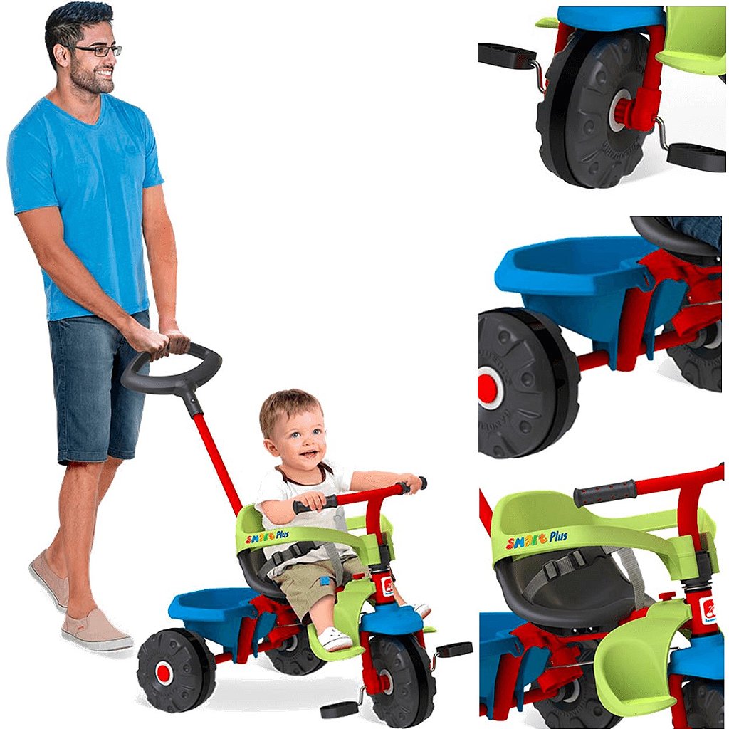 Triciclo Infantil Bandeirante Smart Comfort 3 em 1 Pedal e Passeio Aro -  Maçã Verde Baby