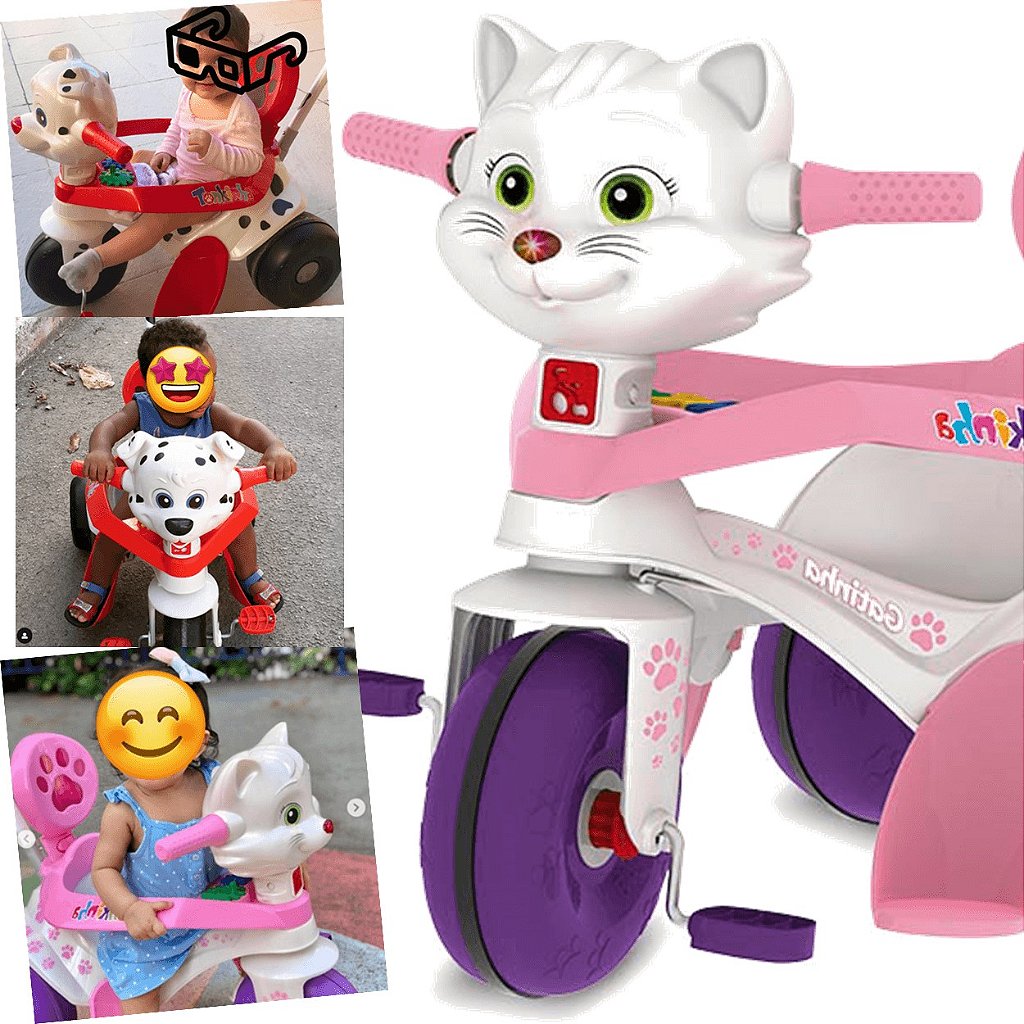 Triciclo infantil meninas tonkinha gatinha com som luz 2 em 1 pedal e haste  empurrador - BANDEIRANTE - Velotrol e Triciclo a Pedal - Magazine Luiza