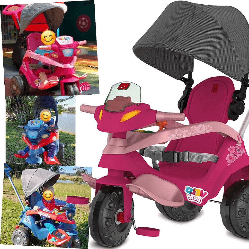 Triciclo Infantil Bandeirante - Velobaby - Passeio e Pedal - Rosa