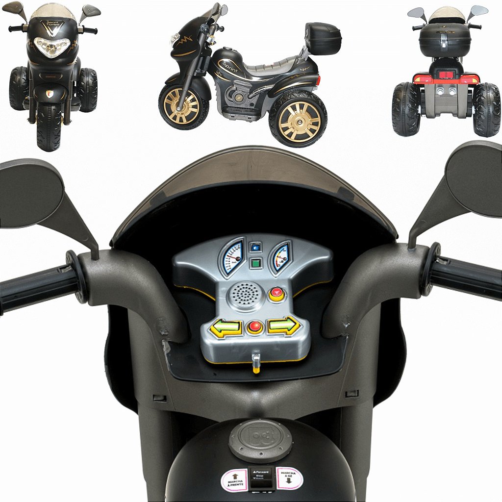 Moto Eletrica Biemme Sprint Turbo 12V com Capacete Preta Boy - Maçã Verde  Baby