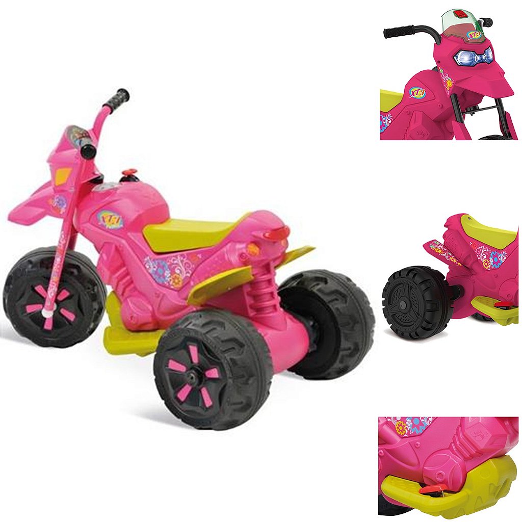 Moto Eletrica Infantil Triciclo Bandeirante Banmoto 6V Rosa - Maçã