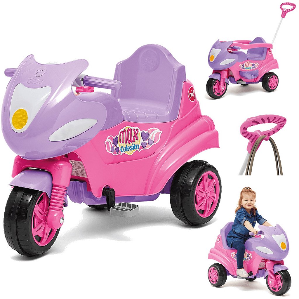 Triciclo de Passeio e Pedal para Bebe Calesita Moto Uno Rosa