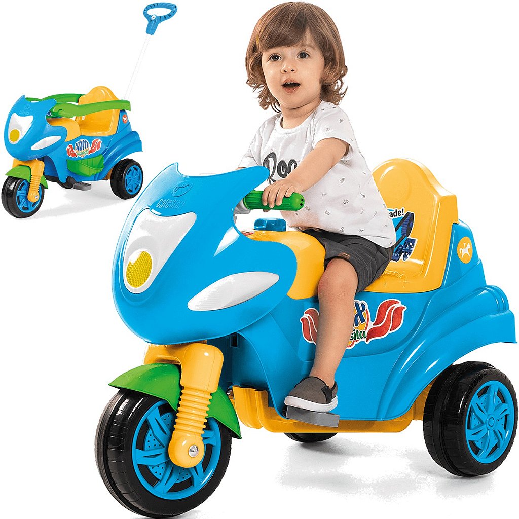Moto Triciclo de Passeio e Pedal para Bebe Calesita Max Azul - Maçã Verde  Baby