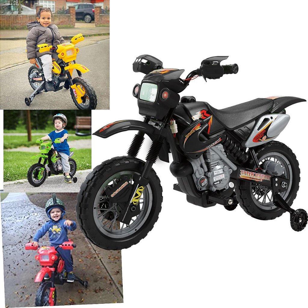 Moto Eletrica Infantil Xplast Motocross 6V Azul com Rodinhas na