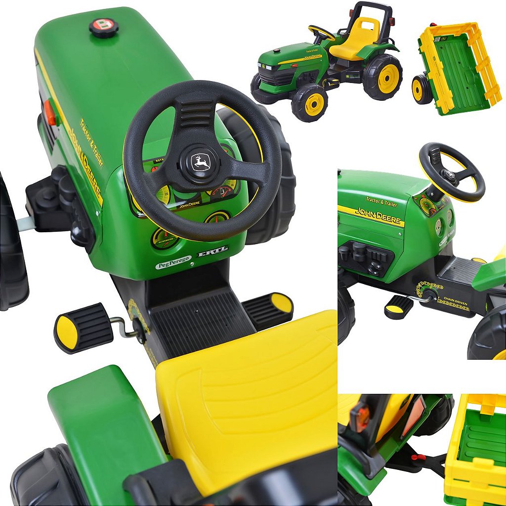 Trator de Pedal Infantil Peg Perego John Deere Ground Loader - Maçã Verde  Baby