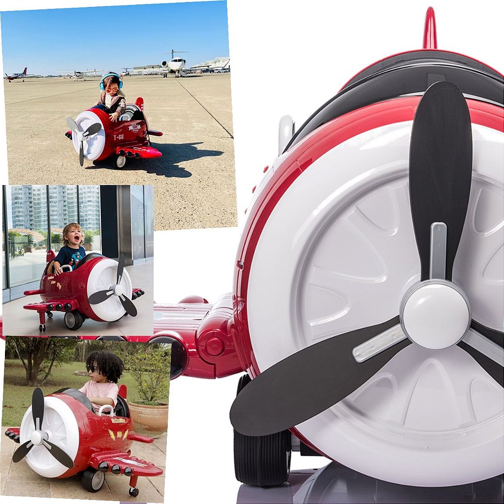 Mini Avião Elétrico Infantil 12V com Controle Remoto - Vermelho - Real  Brinquedos